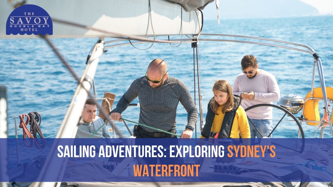 A group of people on a sailboat navigating a blue body of water.