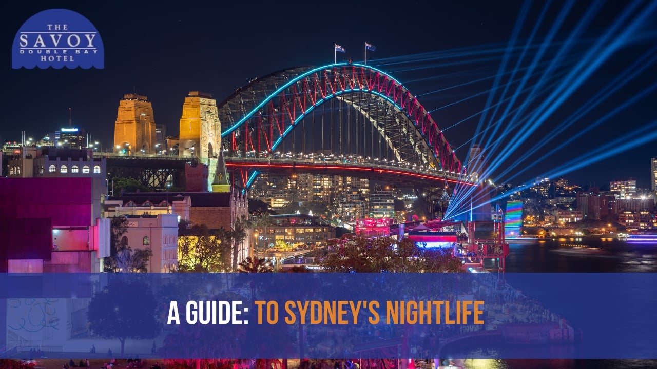 A view of Sydney nightlife and the Sydney Harbour Bridge