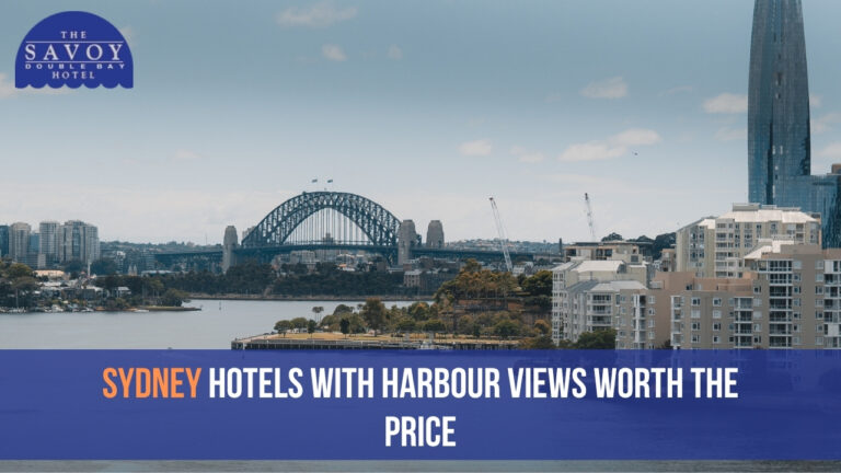 A harbour view of the Sydney Harbour Bridge and city skyline across the water