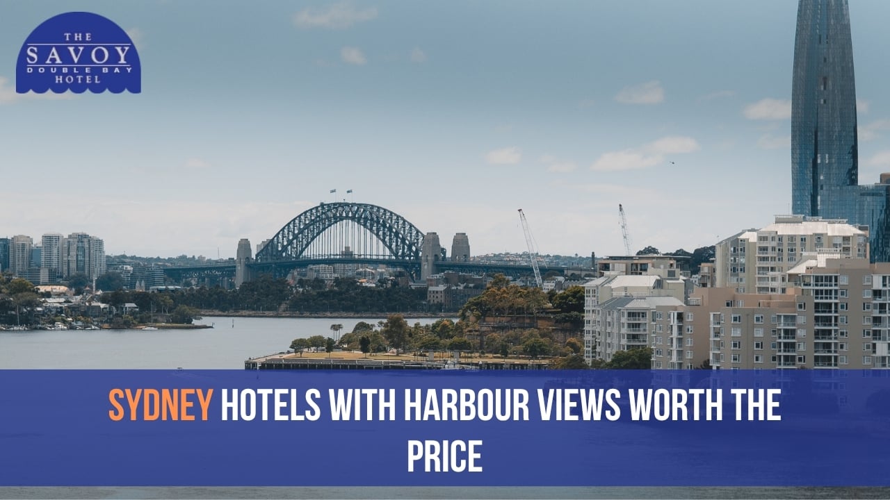 A harbour view of the Sydney Harbour Bridge and city skyline across the water