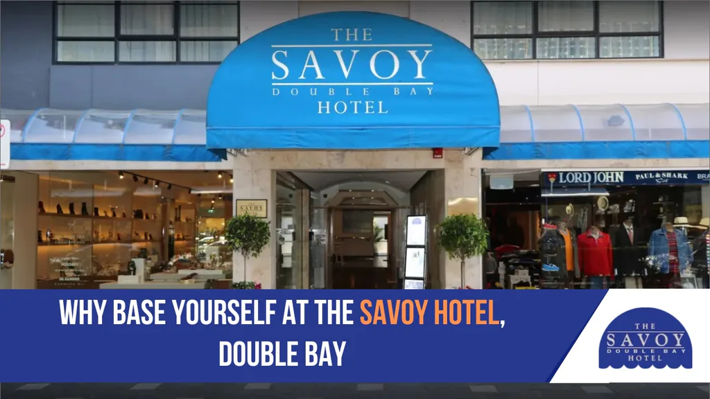 Front entrance and boutique shopfronts of The Savoy Hotel Double Bay in Sydney.